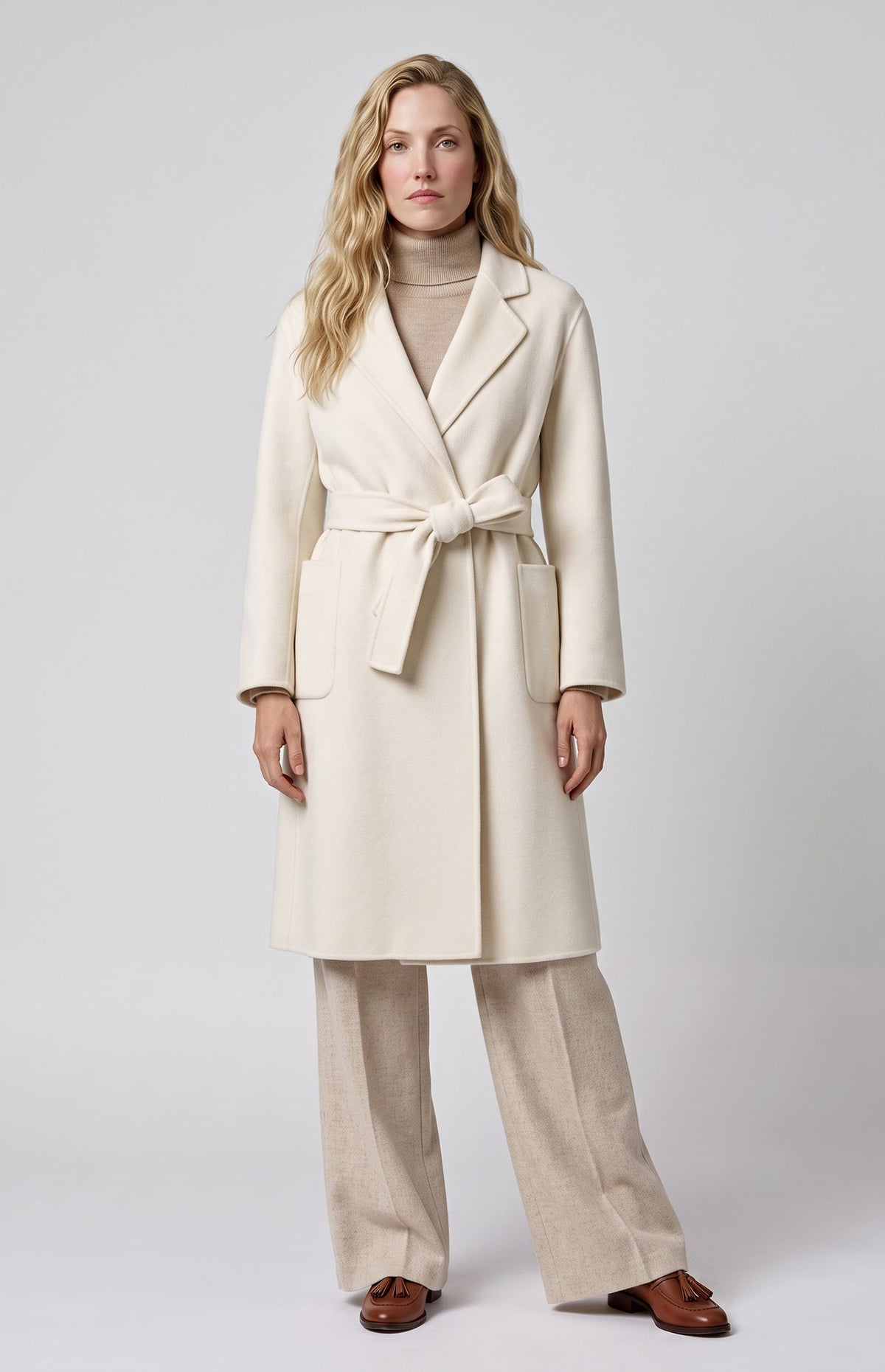 Cappotto con cintura lana e cashmere
