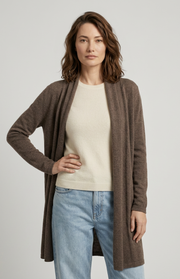Cardigan lungo aperto in cashmere