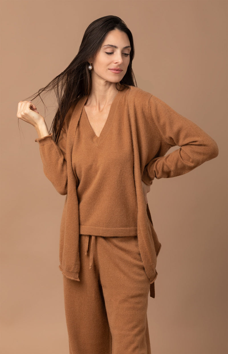 Cardigan in cashmere con cintura