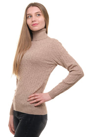 Maglione collo alto a trecce fini
