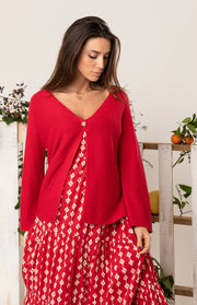 Cardigan scollo a V cotone e cashmere