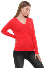 Maglione scollo a V a trecce