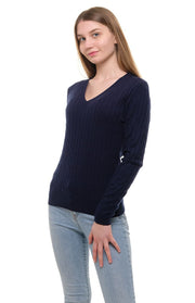 Maglione scollo a V a trecce