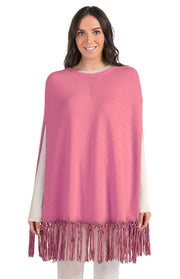 Poncho con frange in pelle
