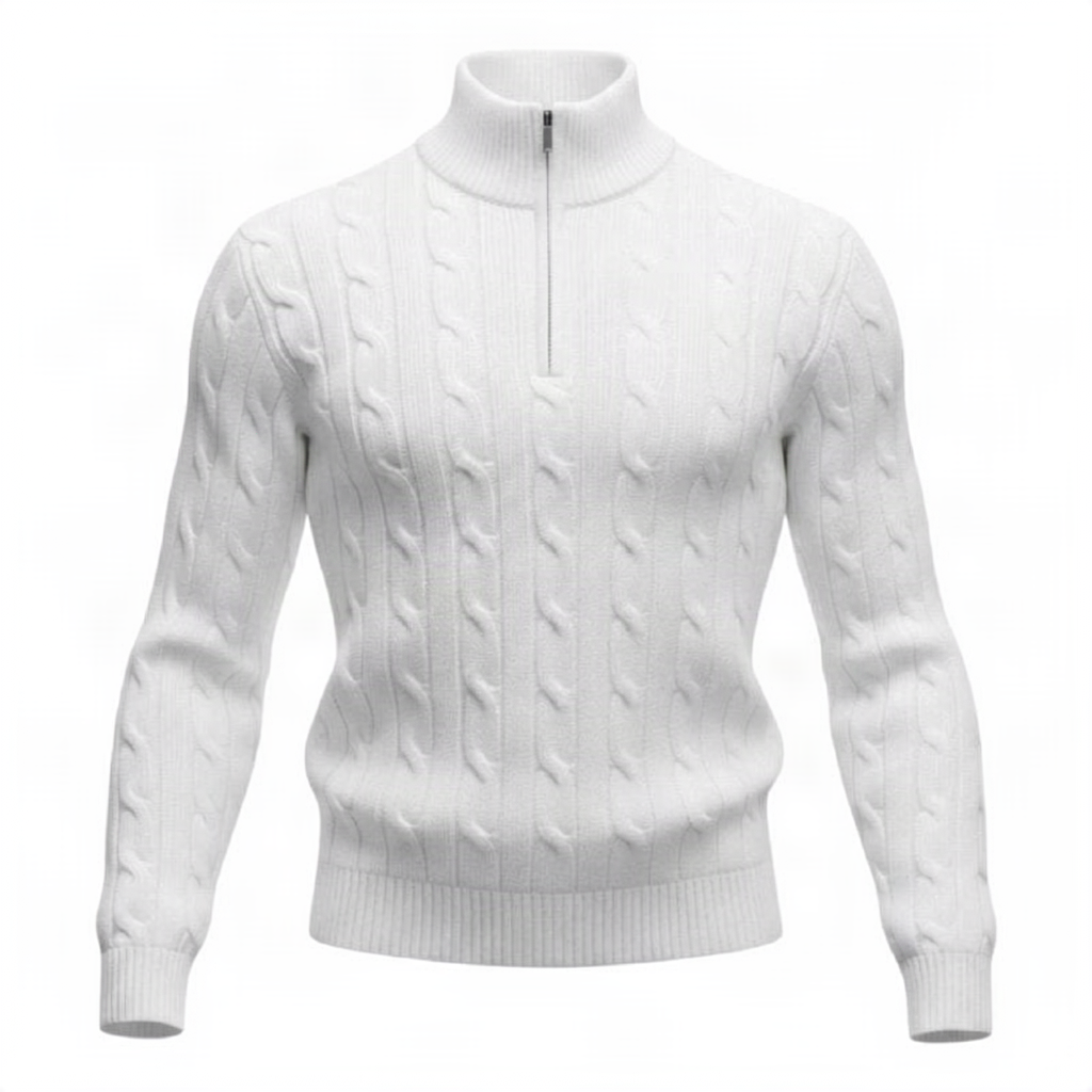 Maglione a Trecce con Zip Bianco