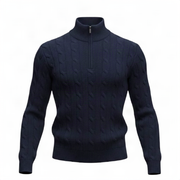 Maglione a Trecce con Zip Blu Navy