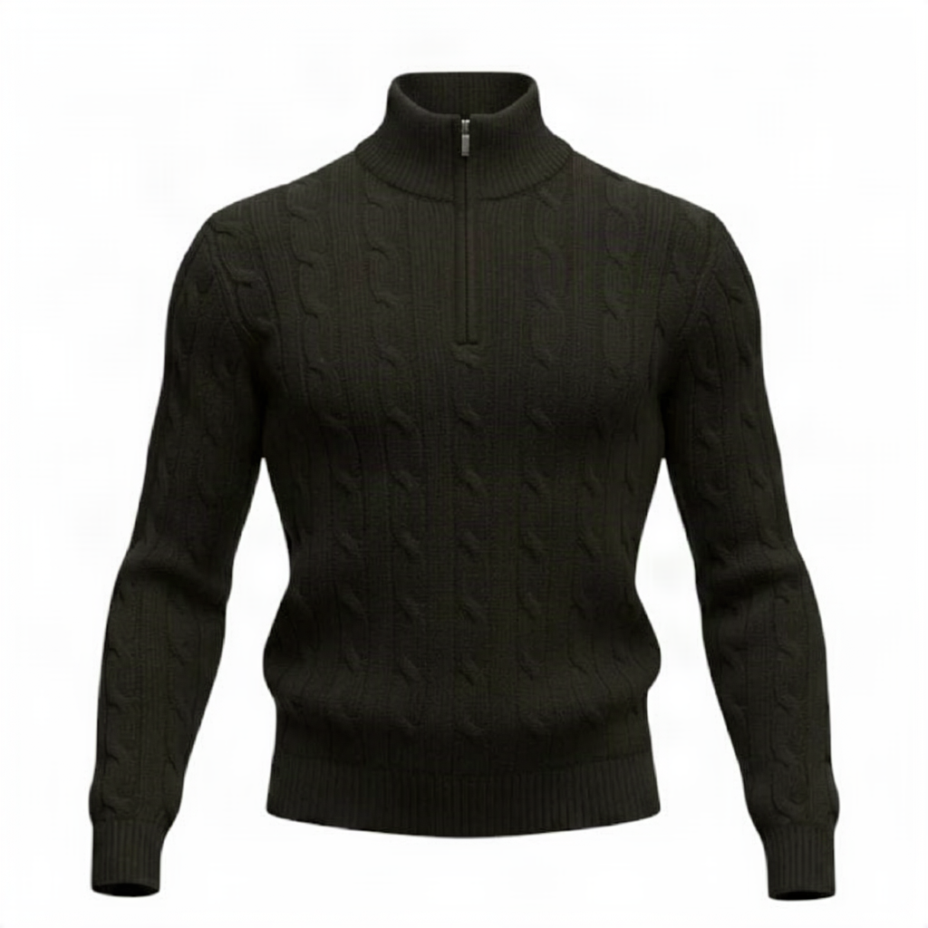 Maglione a Trecce con Zip Nero
