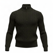 Maglione a Trecce con Zip Nero