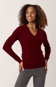 Maglione scollo a V a trecce