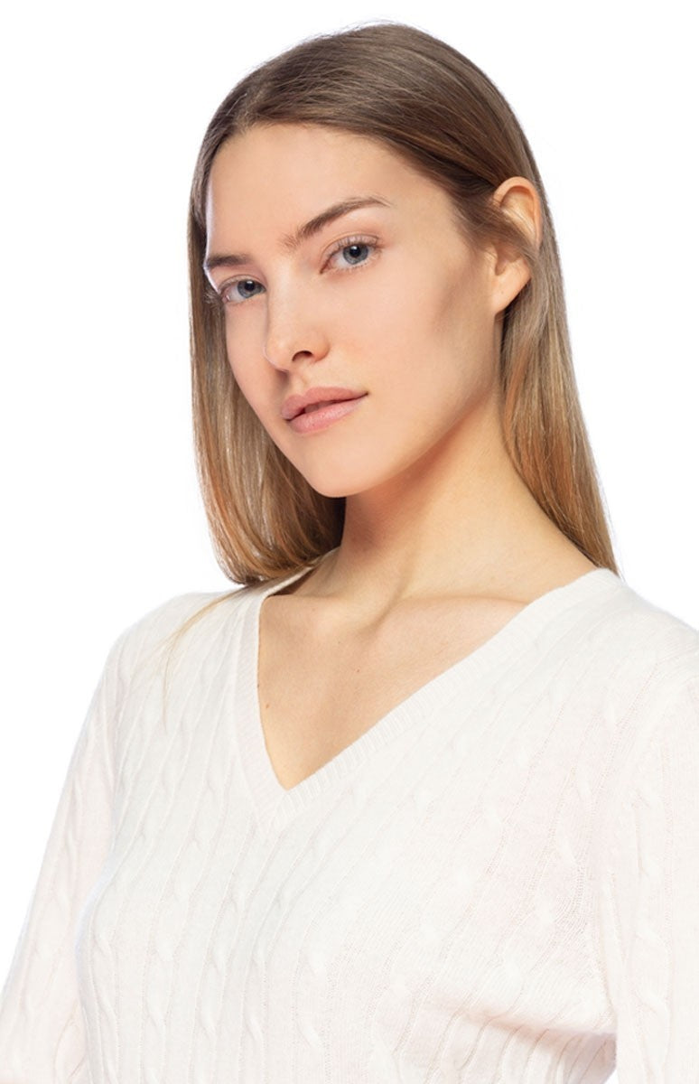 Maglione scollo a V a trecce