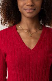 Maglione scollo a V a trecce